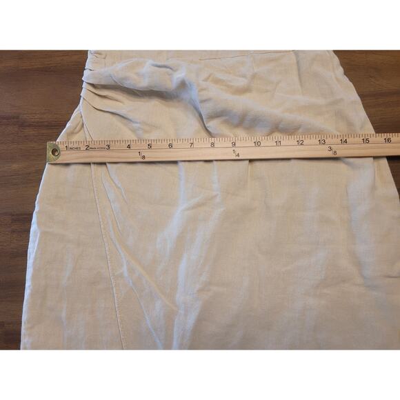ZARA Linen Blend Mini Dress Small Tan Strappy Ruched Draped Asymmetrical EUC - Picture 7 of 11